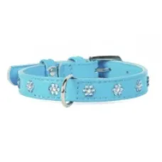 CoLLaR WAUDOG Glamour нашийник шкіряний з QR-паспортом і стразами «Квіти» блакитний 20 мм 30–39 см 32022