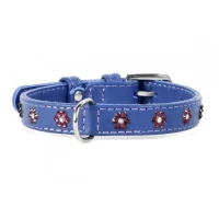 CoLLaR WAUDOG Glamour нашийник шкіряний з QR-паспортом і стразами «Квіти» фіолетовий 15 мм 18–21 см 32519