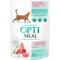 OPTI MEAL 85 г беззерновий вологий корм для котів з ягням та курячим філе у гарбузовому желе